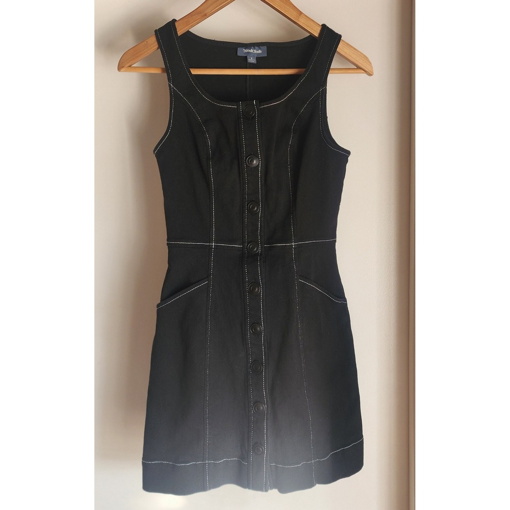 ModCloth "Casual Plans" Black Button Front Stitch‎ Detail Mini Dress Size 2